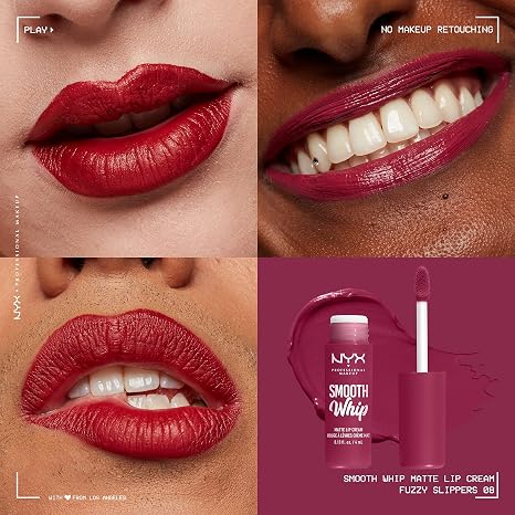 NYX Professional Makeup Liquid Lipstick, Matte Lip Cream, Ultra-Vibrant Shades, With Shea & Cocoa Butter, Smooth Whip, Shade: Fuzzy Slippers