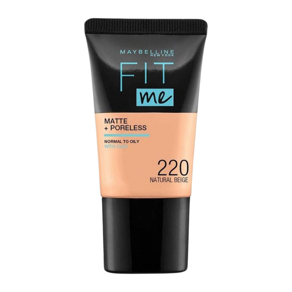 Maybelline New York Liquid Foundation, Matte & Poreless, Full Coverage Blendable Normal to Oily Skin, Fit Me, 220 Natural Beige, 18ml