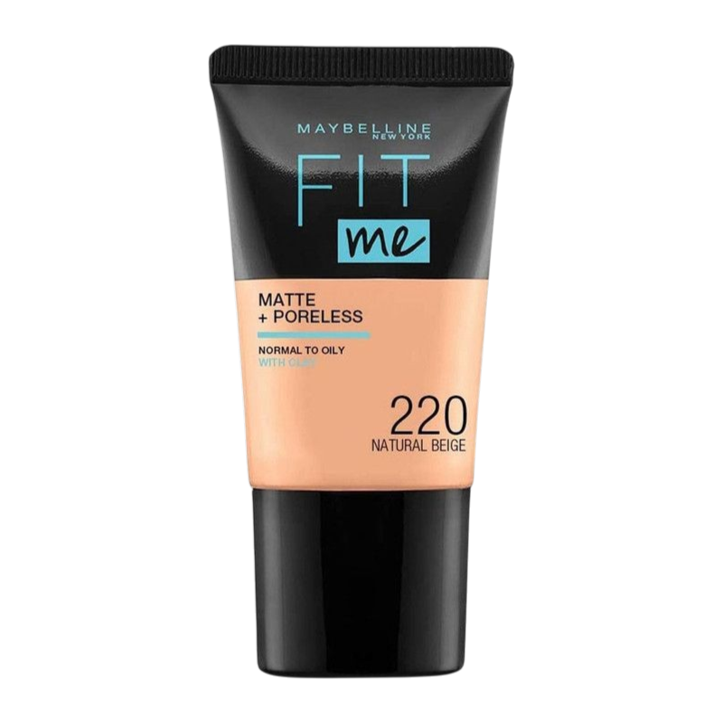 Maybelline New York Liquid Foundation, Matte & Poreless, Full Coverage Blendable Normal to Oily Skin, Fit Me, 220 Natural Beige, 18ml