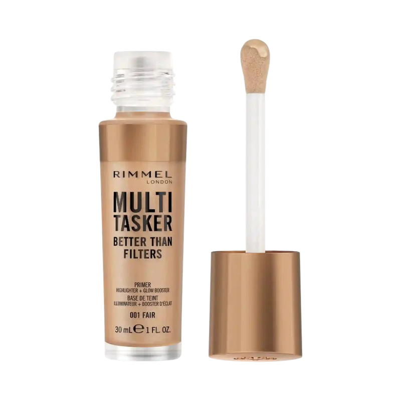 Rimmel Multi Tasker Better Than Filters, 3 in 1 Face Primer, Glow Booster and Highlighter, Flawless Finish, Infused with Vitamin C and E, Maxi Soft Applicator, Vegan, 30ml