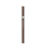 A single brow pencil in a warm brown shade, standing vertically against a plain white background. The brand name 'Rimmel' is visible on a silver band near the top.